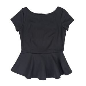 Bisou Bisou Peplum Top Blouse Womens S Black Short Sleeve Minimalist Office Work